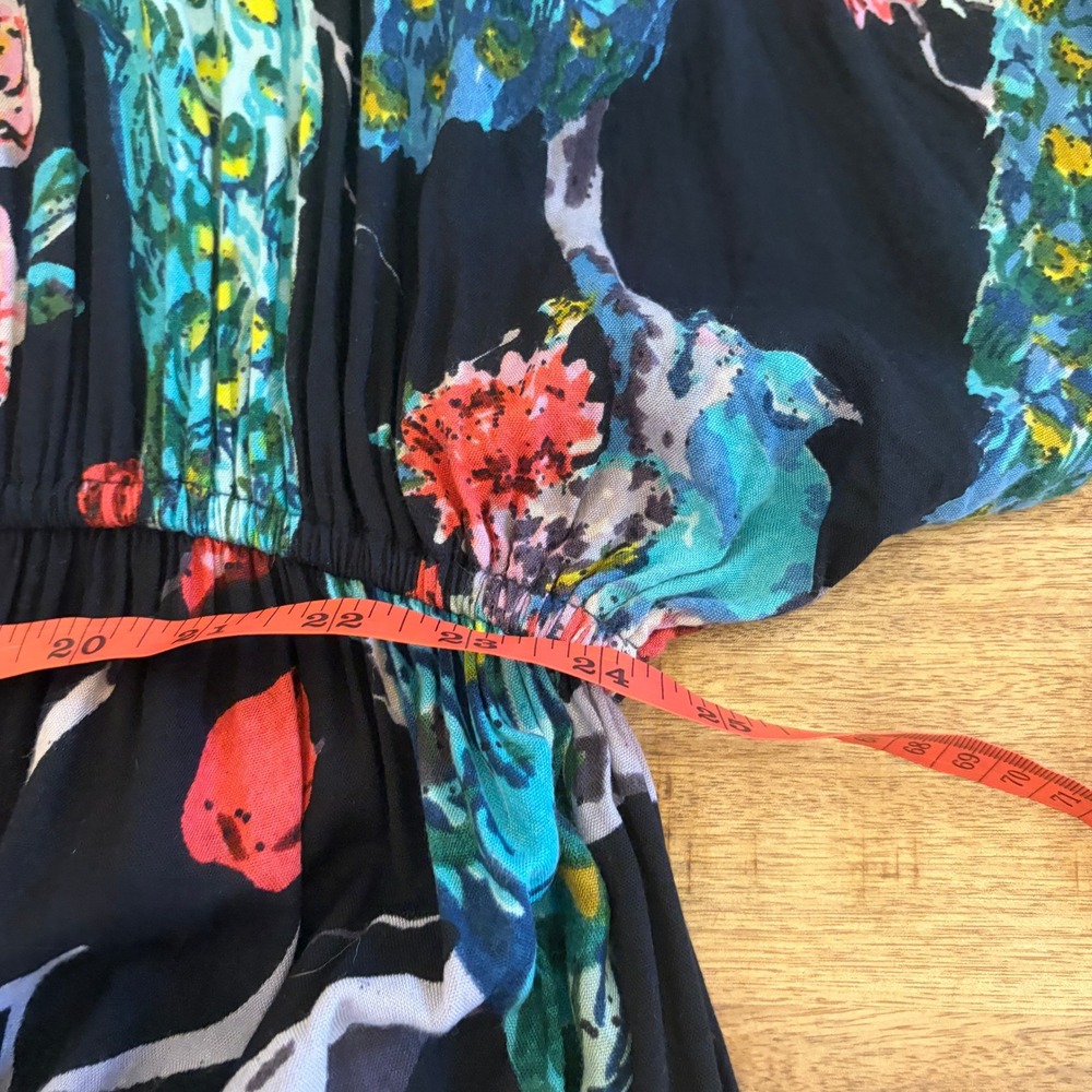 World Market Maxi Kaftan Dress S/M Boho Peacock Floral Coverup Resort Vacation - Picture 9 of 10